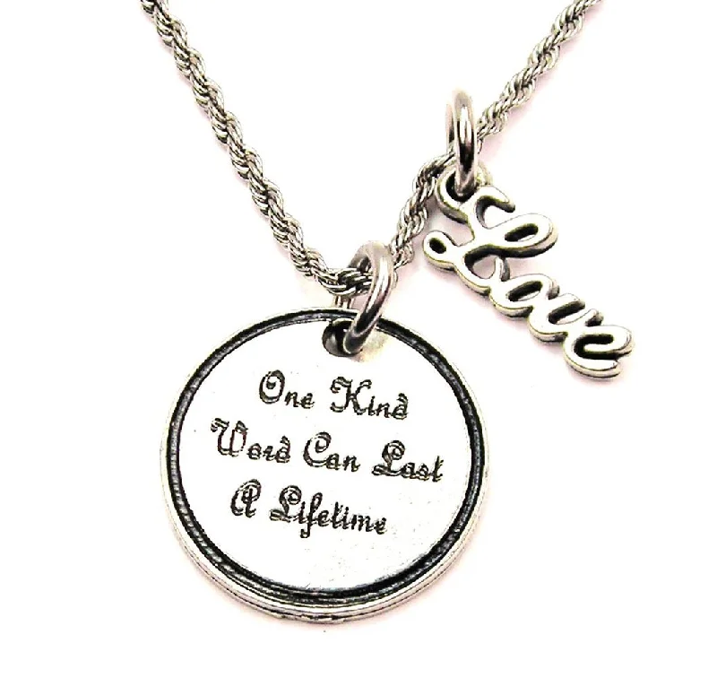 Gold Coin Necklace-One Kind Word Can Last A Lifetime 20" Chain Necklace With Cursive Love Accent