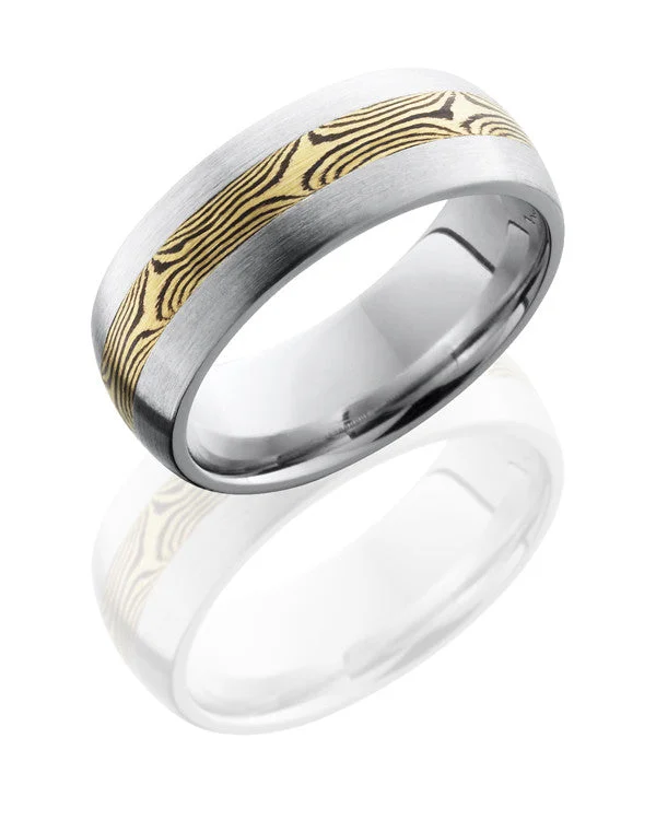 Classic Solitaire Ring-Lashbrook Cobalt Chrome Band with 18KY Mokume Gane Inlay & A Polished Finish, CC8D13-M18KYSH POLISH