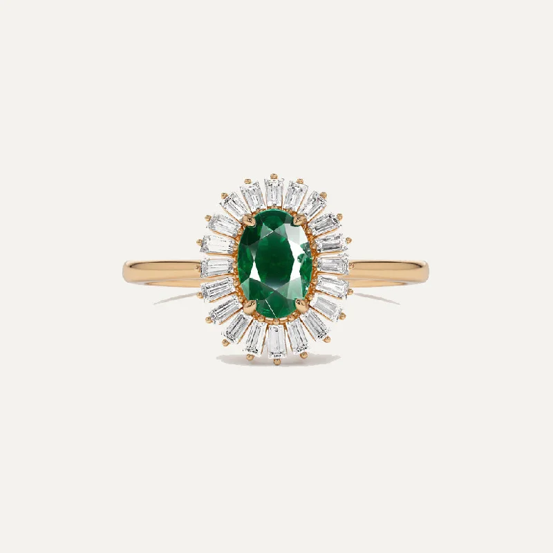 Simple Gold Wedding Ring-18K Gold Emerald & Emerald Diamond Ring