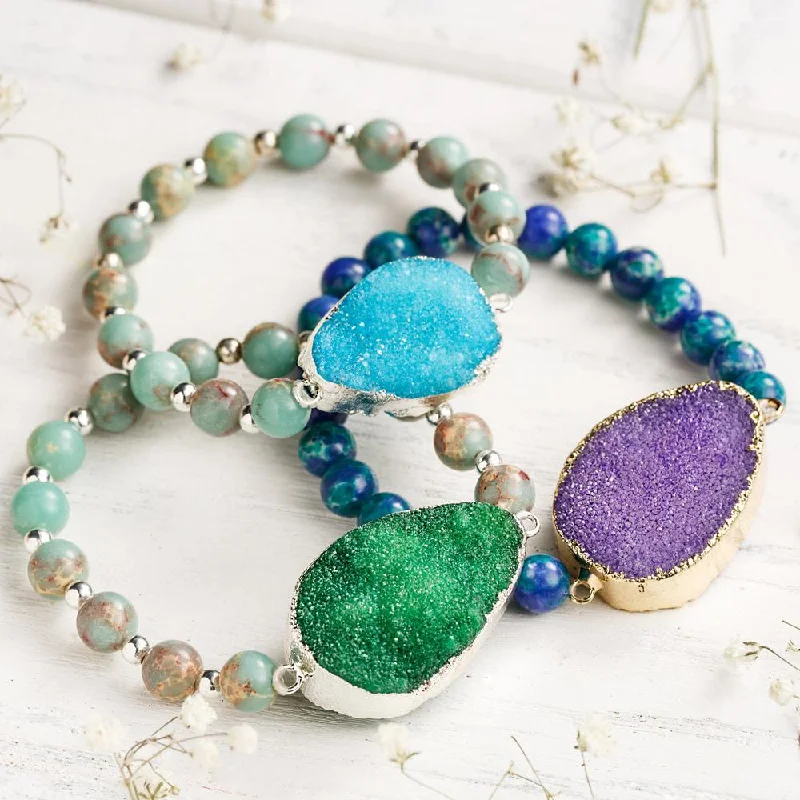 Multi-Layered Leather Bracelet-Oceanic Druzy Bracelet