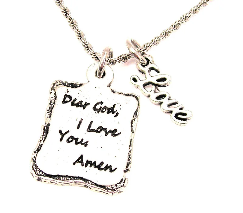 Handmade Gold Necklace-Dear God I Love You Amen 20" Chain Necklace With Cursive Love Accent