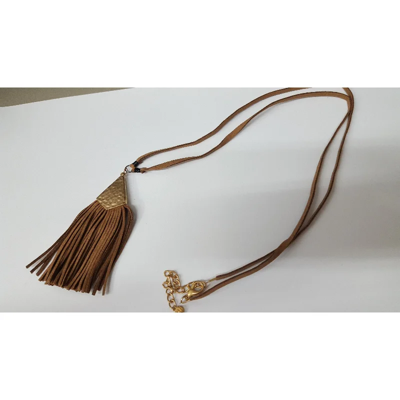 Unique Pendant Necklace-WH Leather Fringe and Hammered Gold Necklace