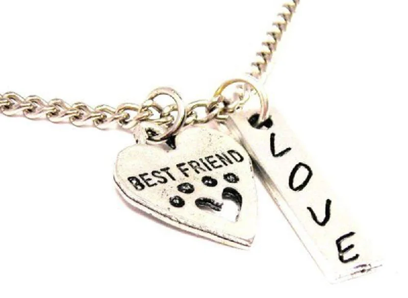 Dainty Gold Necklace-Best Friend Paw Print Heart Love Stick Necklace