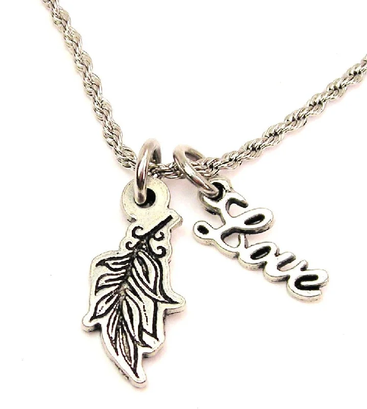 Classic Pearl Necklace-Angel Feather 20" Chain Necklace With Cursive Love Accent