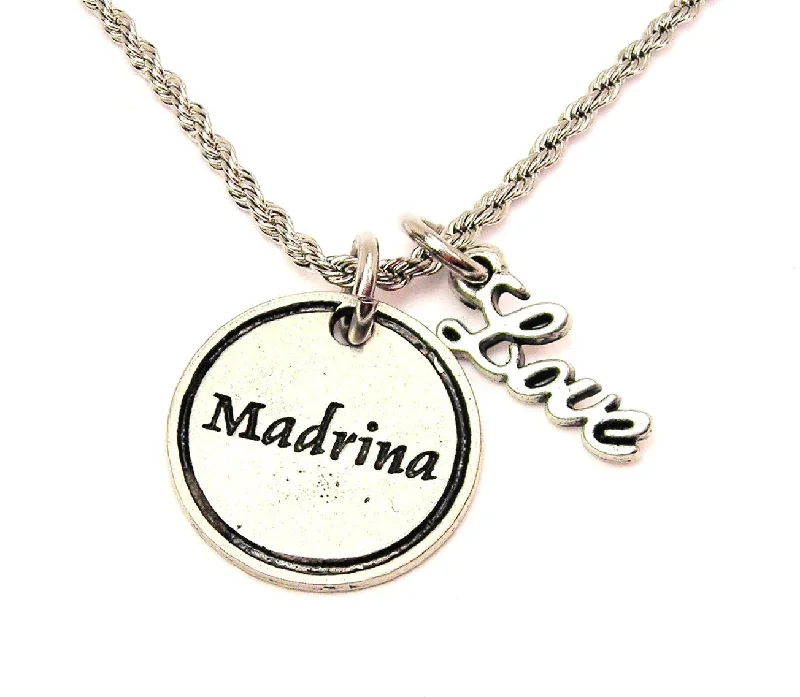 Blue Gem Necklace-Madrina 20" Chain Necklace With Cursive Love Accent