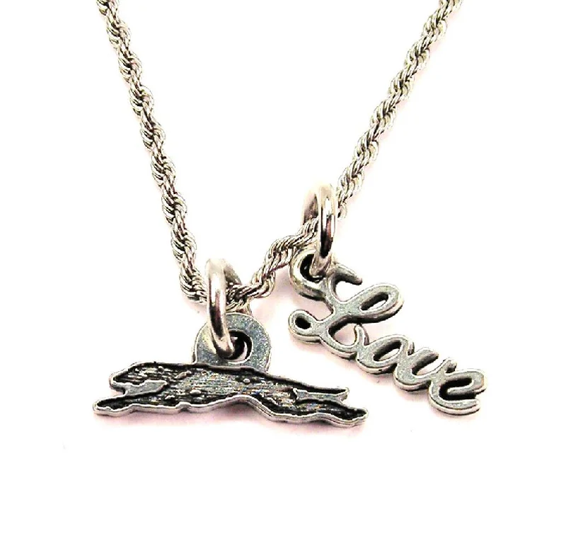 Classic Pearl Necklace-Leaping Greyhound 20" Chain Necklace With Cursive Love Accent