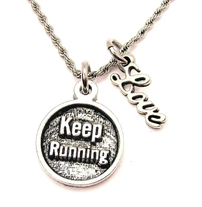 Gold Bar Necklace-Keep Running 20" Chain Necklace With Cursive Love Accent