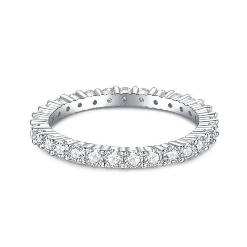 Silver Wedding Ring-1.8 Carat Simplistic Diamond Stackable Ring | 18K Gold | Moissanite