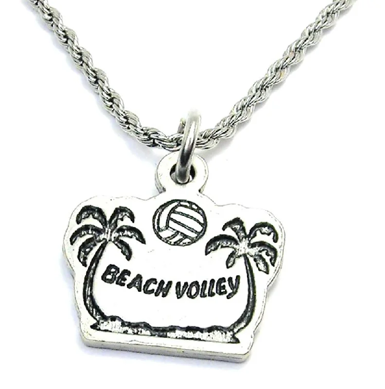 Simple Silver Pendant Necklace-Beach Volley Single Charm Necklace