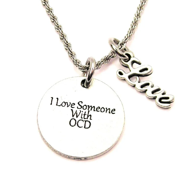 Vintage Diamond Necklace-I Love Someone With OCD 20" Chain Necklace With Cursive Love Accent