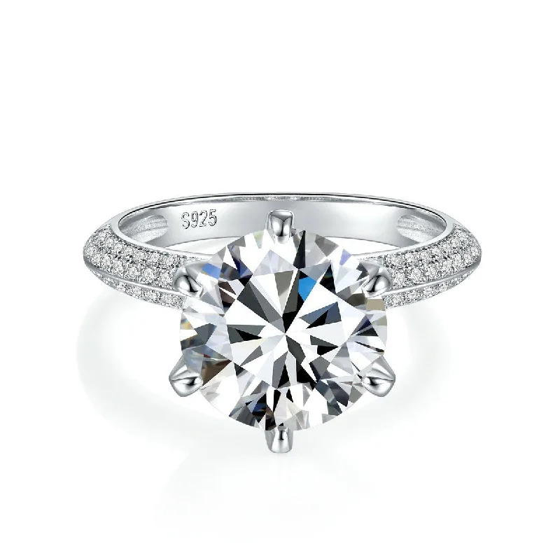 Chunky Silver Ring-Round Brilliant Solitaire Diamond Engagement Ring | S925 | Moissanite