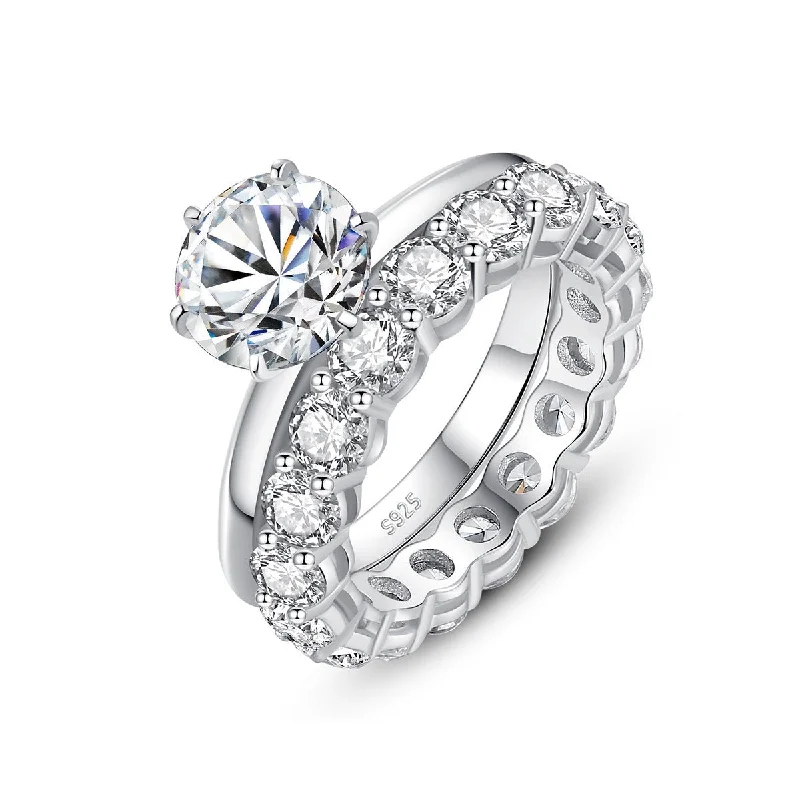 Adjustable Silver Ring-4 CTW Engagement Ring & Band Set | S925 | Moissanite