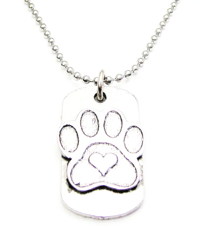 Silver Drop Necklace-Paw Print Catalog Dog Tag Necklace