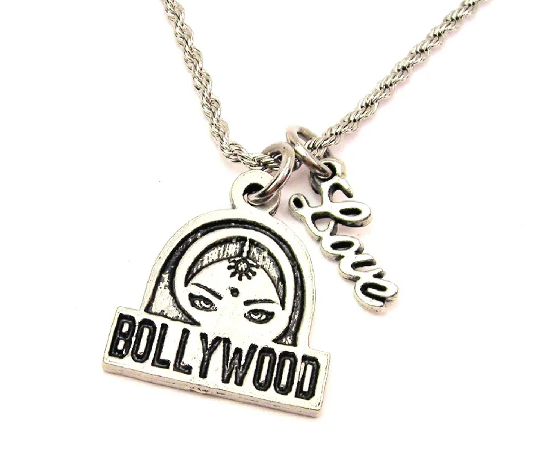 Simple Diamond Necklace-Bollywood 20" Chain Necklace With Cursive Love Accent