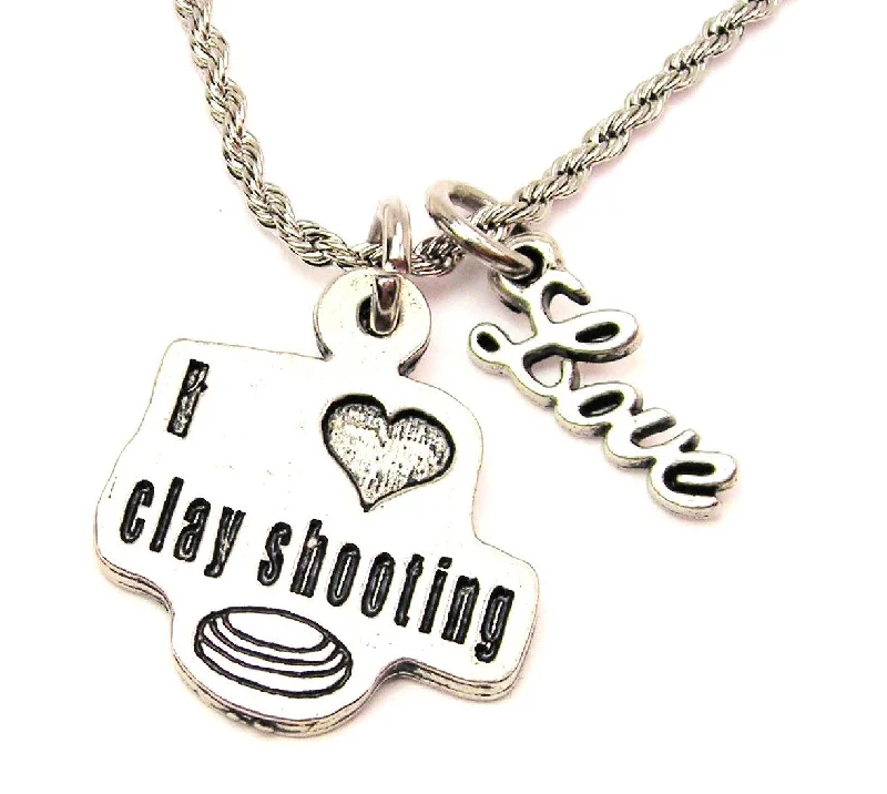 Long Necklace for Party-I Love Clay Shooting 20" Chain Necklace With Cursive Love Accent