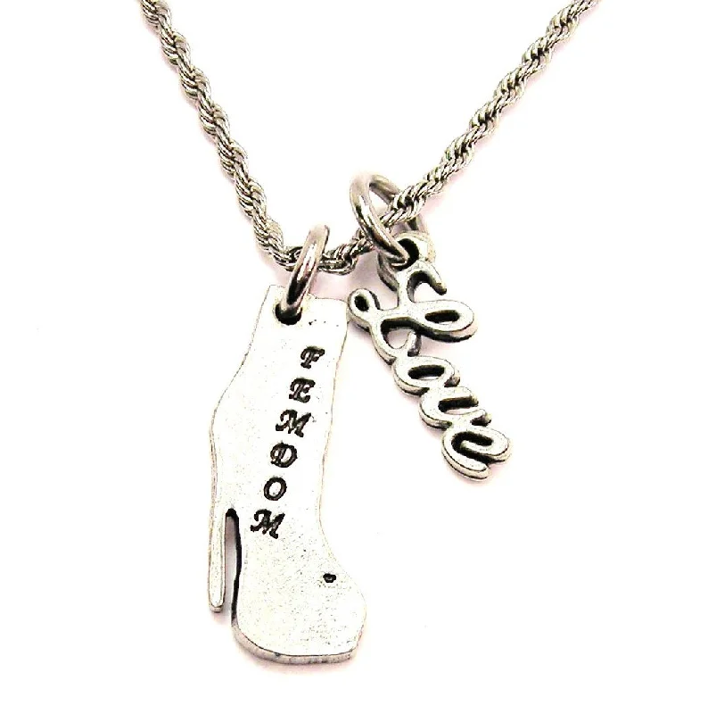 Birthstone Necklace for Women-Femdom High Heeled Boot 20" Chain Necklace With Cursive Love Accent