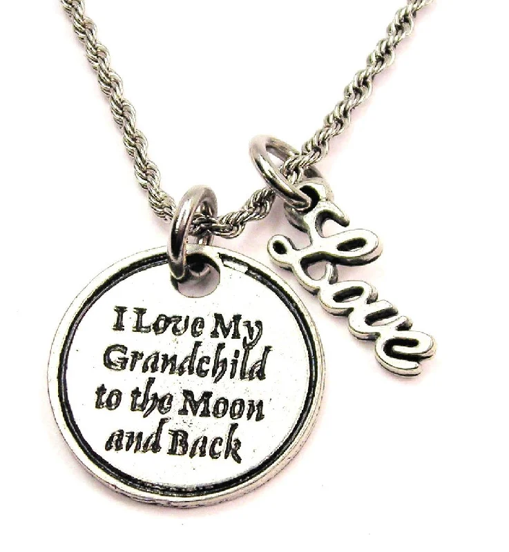 Blue Sapphire Necklace-I Love My Grandchild To The Moon And Back 20" Chain Necklace With Cursive Love Accent