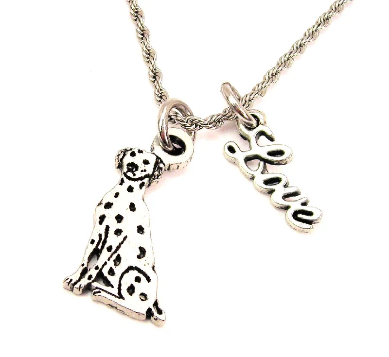 Black Diamond Necklace-Sitting Dalmatian 20" Chain Necklace With Cursive Love Accent