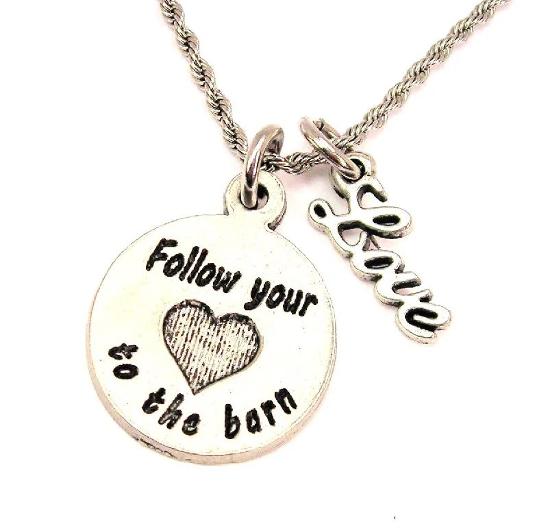 Women’s Gold Necklace-Follow Your Heart To The Barn 20" Chain Necklace With Cursive Love Accent