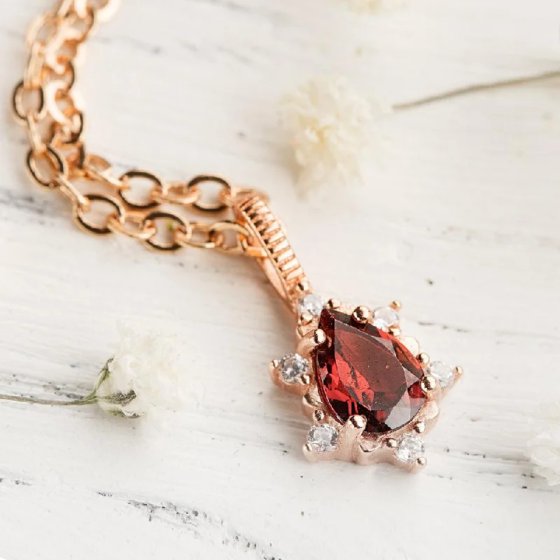 Adjustable Charm Bracelet-Precious Garnet Teardrop Necklace