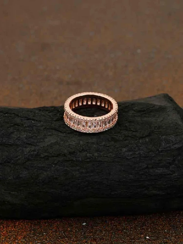 Gold Wedding Ring with Engraving-Rose Gold Sunny Zirconia Ring - EOSS