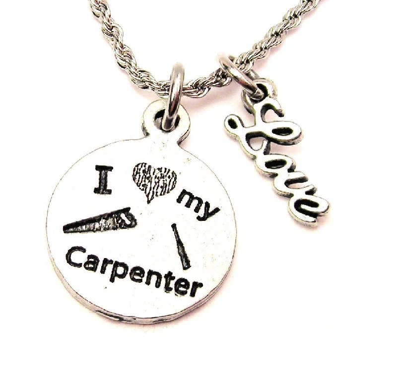 Unique Gold Necklace for Women-I Love My Carpenter 20" Chain Necklace With Cursive Love Accent