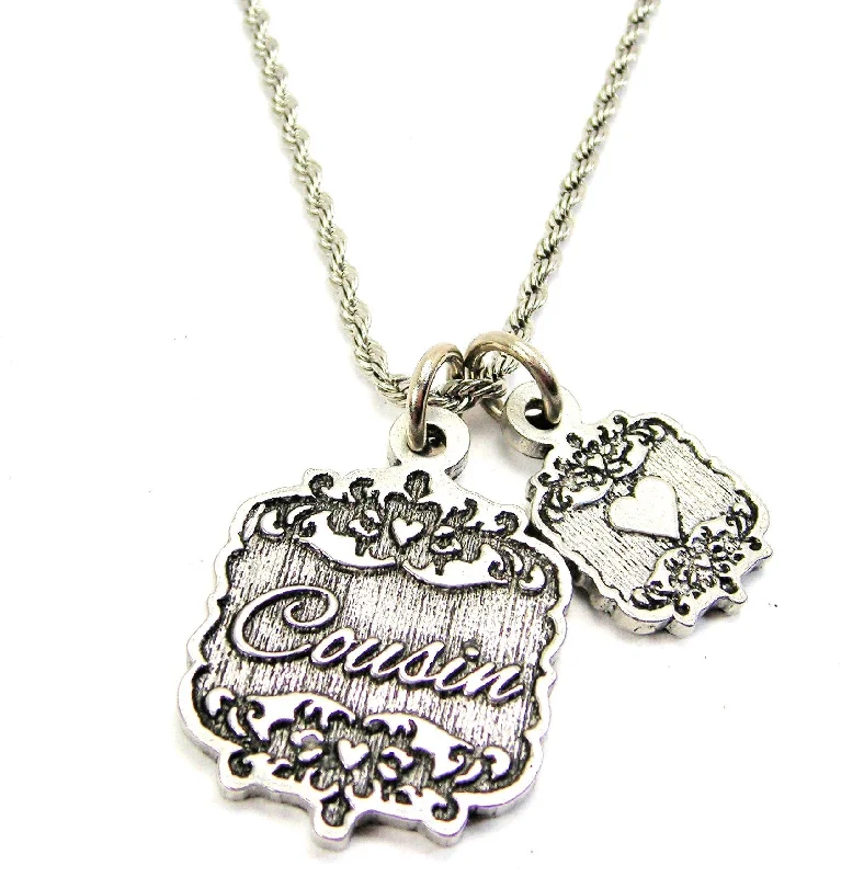 Large Stone Necklace-Cousin Victorian Scroll With Victorian Accent Heart 20" Chain Necklace