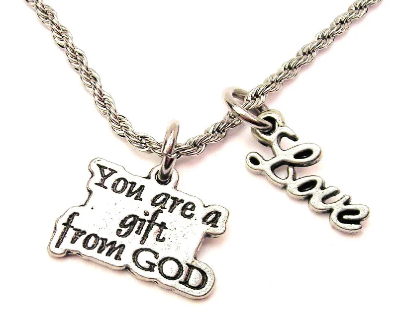 Custom Letter Necklace-You Are A Gift From God 20" Chain Necklace With Cursive Love Accent