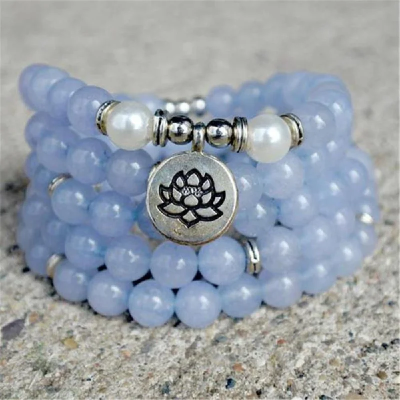 Chunky Bangle Bracelet for Women-Aquamarine Mala Necklace - Bead Bracelet