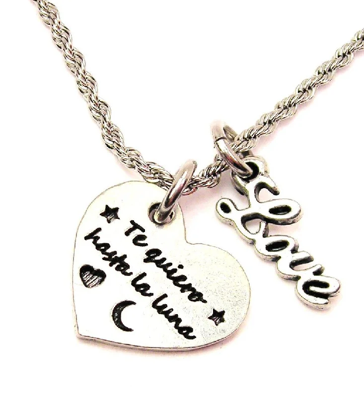 Unique Chain Necklace for Women-Te Quiero Hasta La Luna 20" Chain Necklace With Cursive Love Accent