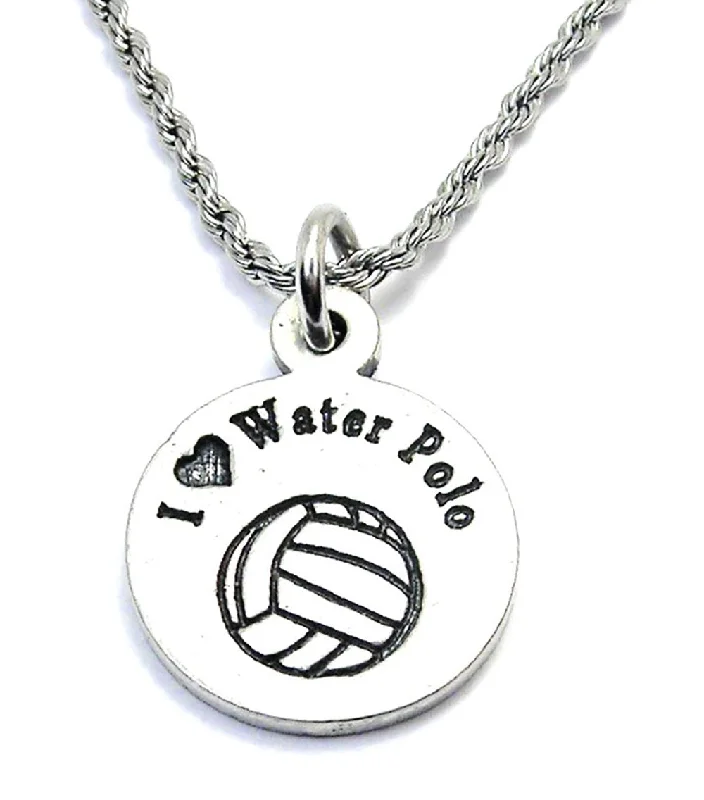 Silver Name Necklace-I Love Water Polo Single Charm Necklace