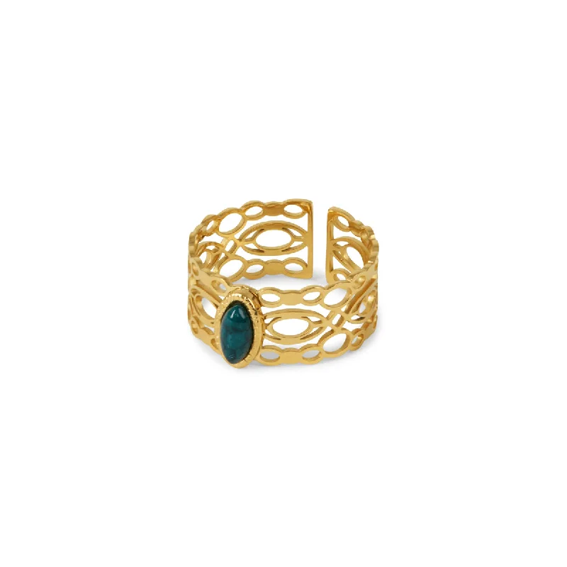 Elegant Platinum Engagement Ring-Malachite Oval Stone Ring - Gold