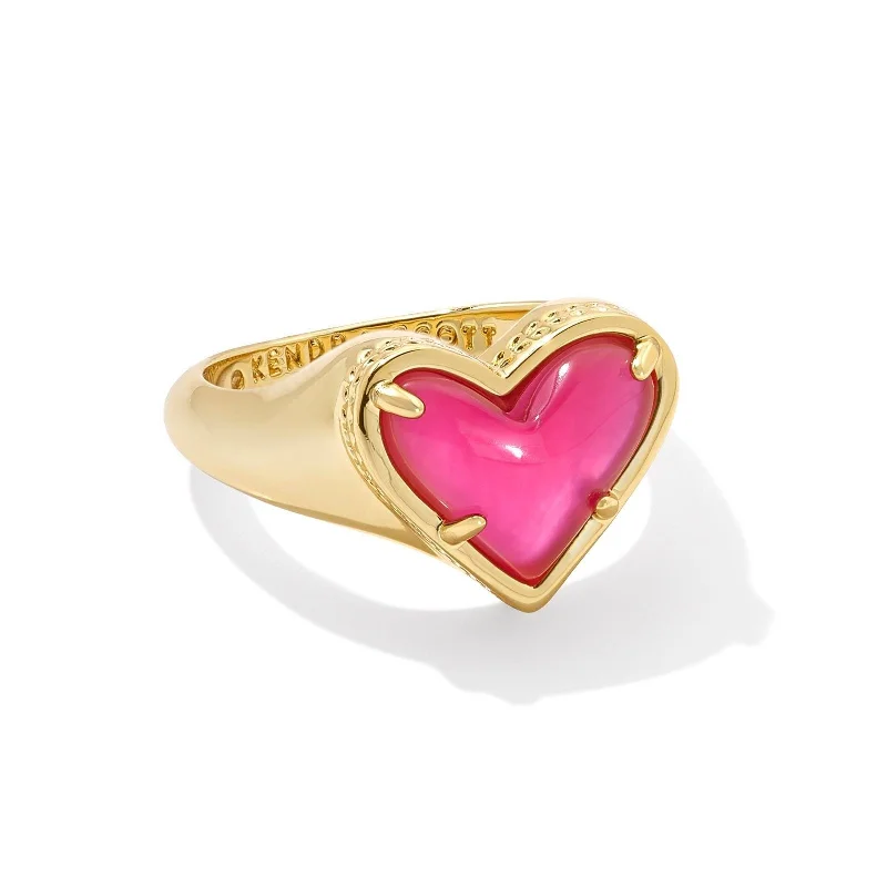 Oval Cut Diamond Ring-Kendra Scott | Framed Ari Heart Gold Band Ring in Azalea Illusion