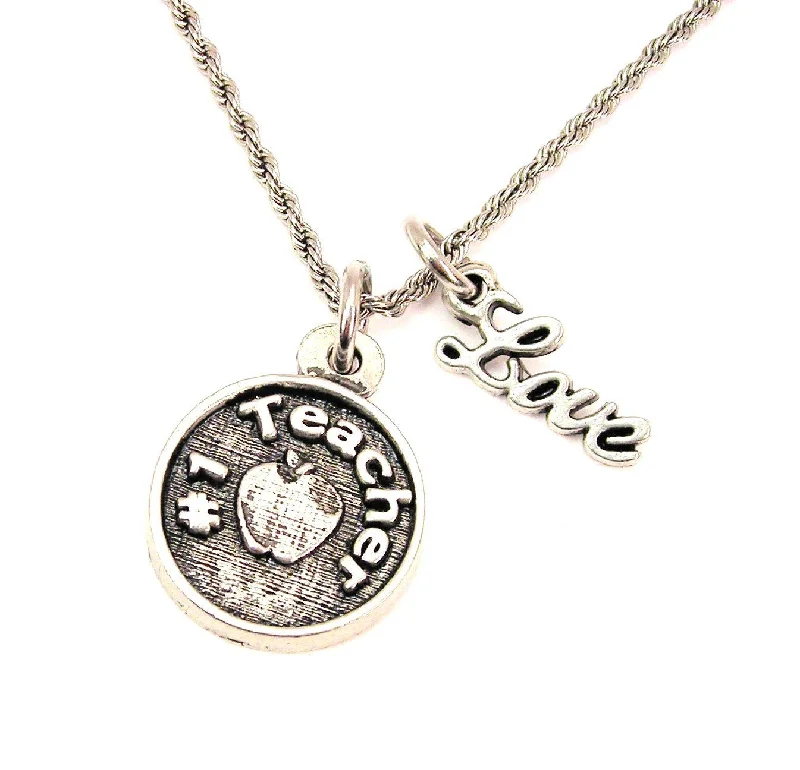 Designer Necklace for Women-#1 Teacher 20" Chain Necklace With Cursive Love Accent