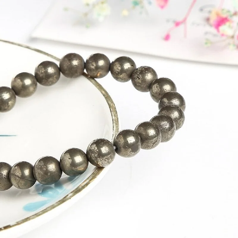 Chunky Gemstone Bracelet-Pyrite Stone Bead Bracelet