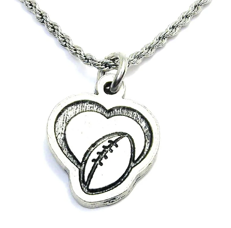 Multi-Colored Bead Necklace-Heart With Football Single Charm Necklace