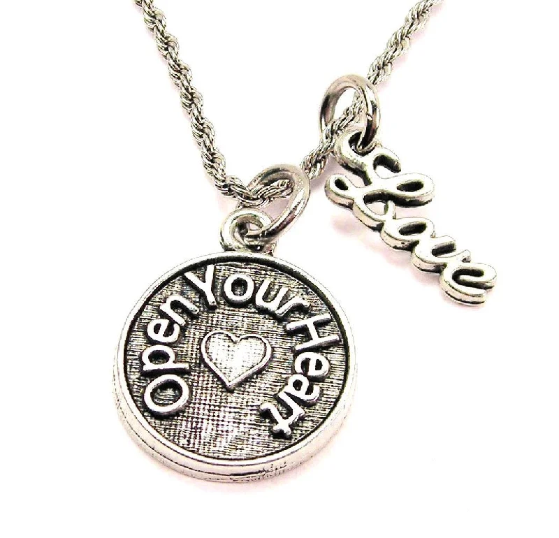 Charm Necklace for Women-Open Your Heart 20" Chain Necklace With Cursive Love Accent