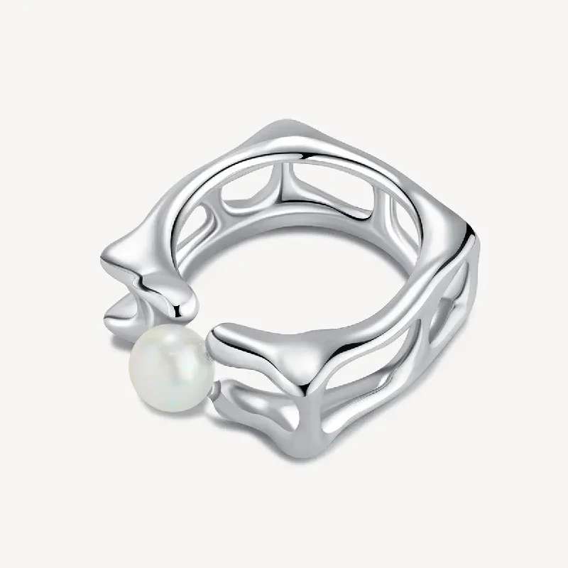 Men's Signet Ring-Geometric Pearl Ring