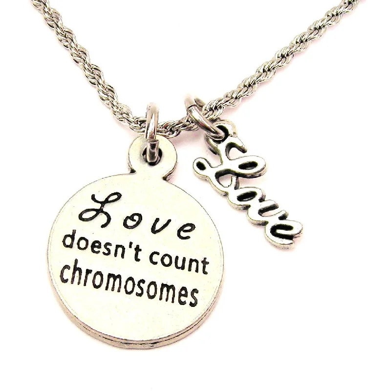 Beaded Necklace with Charms-Love Doesn't Count Chromosomes 20" Chain Necklace With Cursive Love Accent