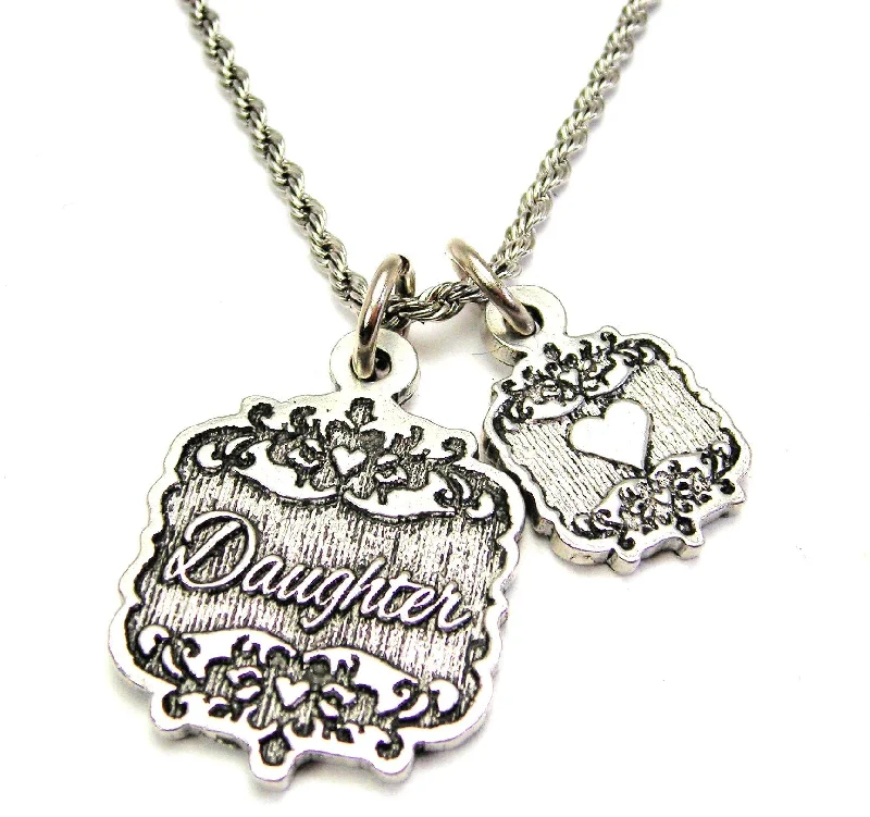 Stylish Long Necklace-Daughter Victorian Scroll With Victorian Accent Heart 20" Chain Necklace