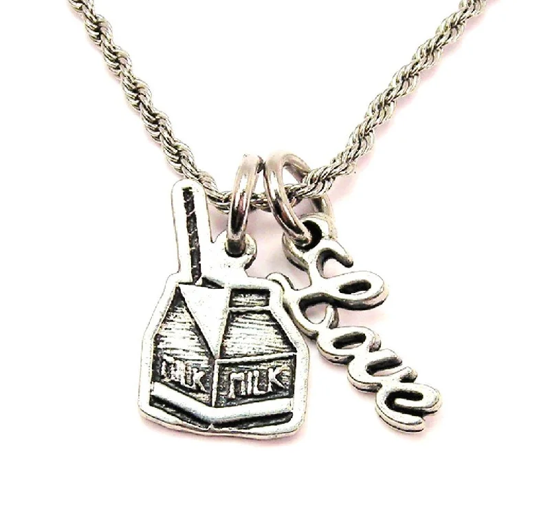 Rose Gold Necklace for Women-Little Milk Carton 20" Chain Necklace With Cursive Love Accent