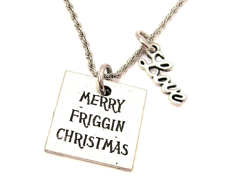 Modern Pendant Necklace-Merry Friggin Christmas 20" Chain Necklace With Cursive Love Accent