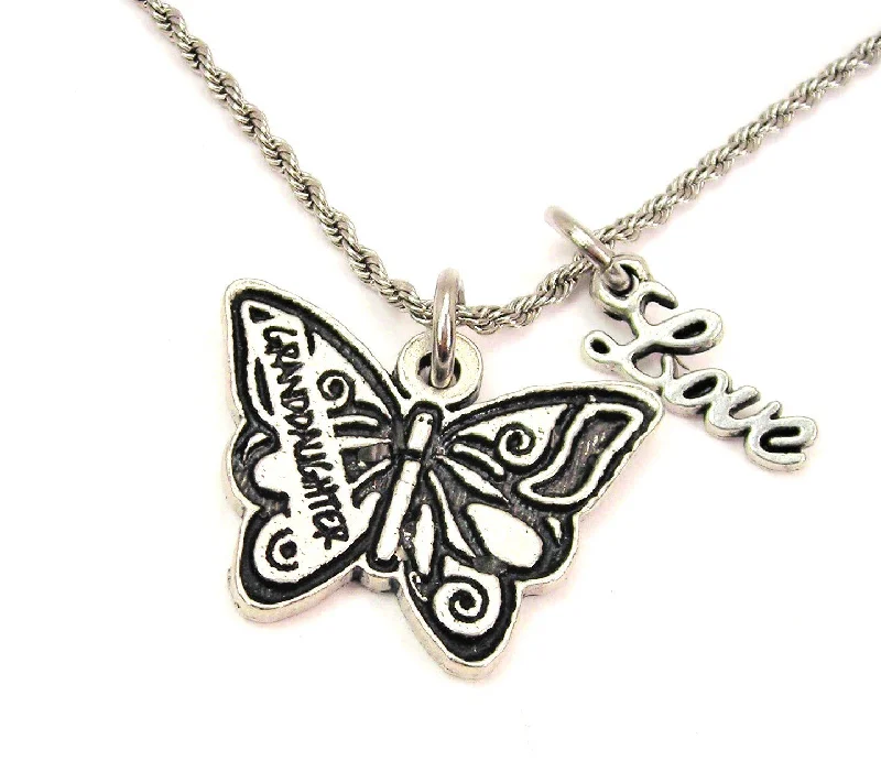 Multi-Layer Necklace-Granddaughter Butterfly 20" Chain Necklace With Cursive Love Accent