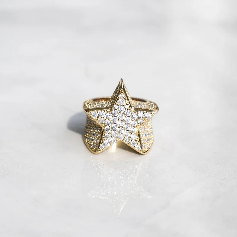 Heart Shaped Ring for Women-Iced Star Ring Gold