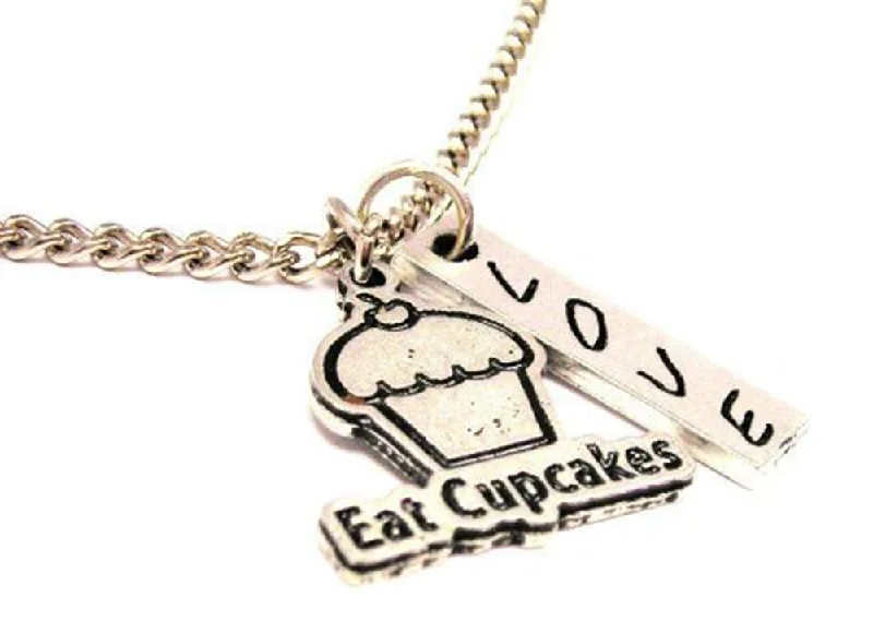 Women’s Pendant Necklace-Eat Cupcakes Love Stick Necklace