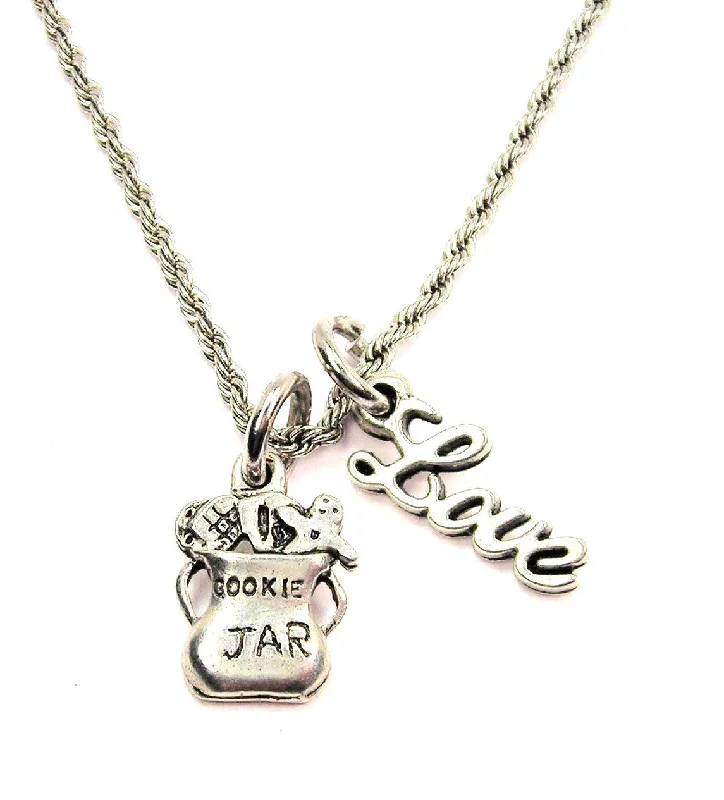 Fashionable Pendant Necklace-Cookie Jar 20" Chain Necklace With Cursive Love Accent