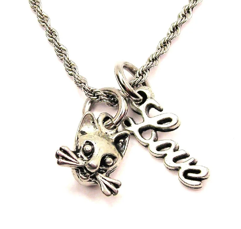 Women’s Engagement Necklace-Cat With Whiskers 20" Chain Necklace With Cursive Love Accent