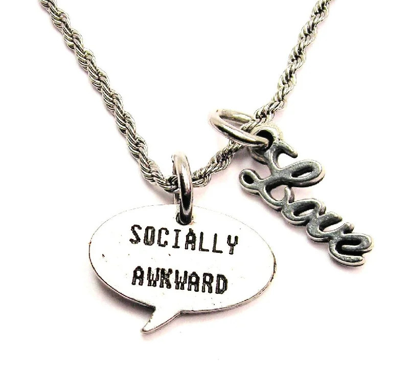 Personalized Silver Necklace-Socially Awkward 20" Chain Necklace With Cursive Love Accent