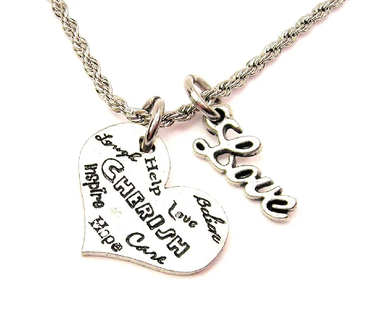 Classic Chain Necklace-Cherish Love Hope Laugh Inspire 20" Chain Necklace With Cursive Love Accent