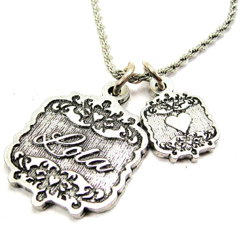 Silver Chain Necklace-Lola Victorian Scroll With Victorian Accent Heart 20" Chain Necklace